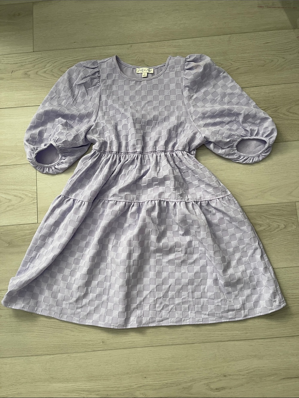 She+ sky Lilac Puff-Sleeve Tiered Dress